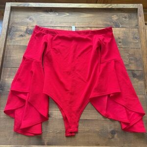 Blue Blush Red Bell Sleeve Bodysuit